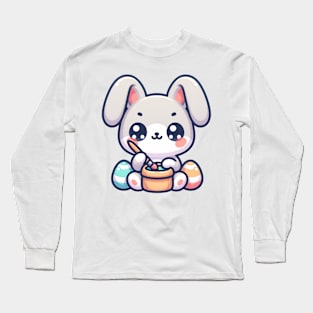 Cute easterbunny painting eggs in kawaii style Long Sleeve T-Shirt